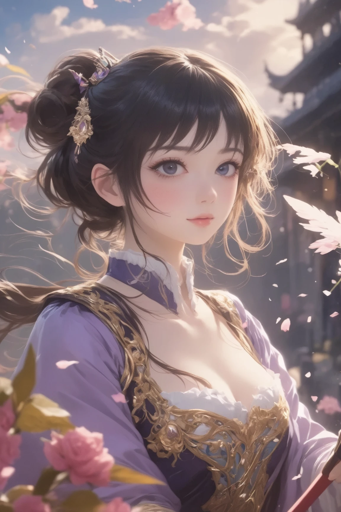 Gentle and charming Chinese beauty, Half-length photo, Exquisite and sexy collarbone, Charming oval face, double eyelids, Vivid peach blossom eyes, pink lips, Small nose, Bare shoulders, focused face, Close-up of face, Ultra high quality, Super detailed, elegant standing posture, Ultra-thin translucent wet yarn