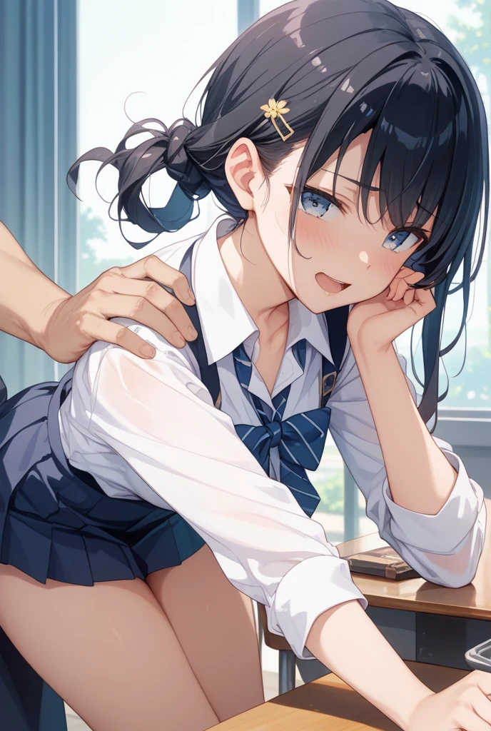 (Cute eyes:1.2), (classroom:1.2),(Beautiful Eyes:1.2), Highest quality,wonderful,finely,Highly detailed CG Unity 8k wallpaper, (Hug from behind:1.5),(Put your hand in the skirt:1.5),(sexual harassment:1.5),(Love juice:1.3),(kiss:1.3),(Two people with an age difference:1.5), (Two Girls, Sailor suit, Skinny body, Dressed), (Huge breasts), (Open your mouth:1.1),(White knee socks:1.3),(Thighs:1.3),(Waistline:1.2),(お揃いのSailor suit:1.2),(From behind:1.2),(Beautiful eyes:1.2),(Different hairstyle),(They both have different eye colors:1.5),(They both have different skin colors:1.5),(Thighsまで隠れるニーソックス:1.2),(Very short skirt:1.3),(Arms don't stick together:1.2)