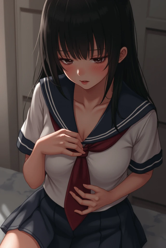 (Best quality, 8k, 32k, Masterpiece, UHD,:1.2),RAW, 2girls,ultra cute , natural lighting,transparent shining eyes, 20yo,medium breast ,fair complexion ,flushed face,dynamic Lighting ,((school uniform)), medium hair, Cleavage, Side braid, all fours, on bed, emphasizingthe Cleavage, seductive