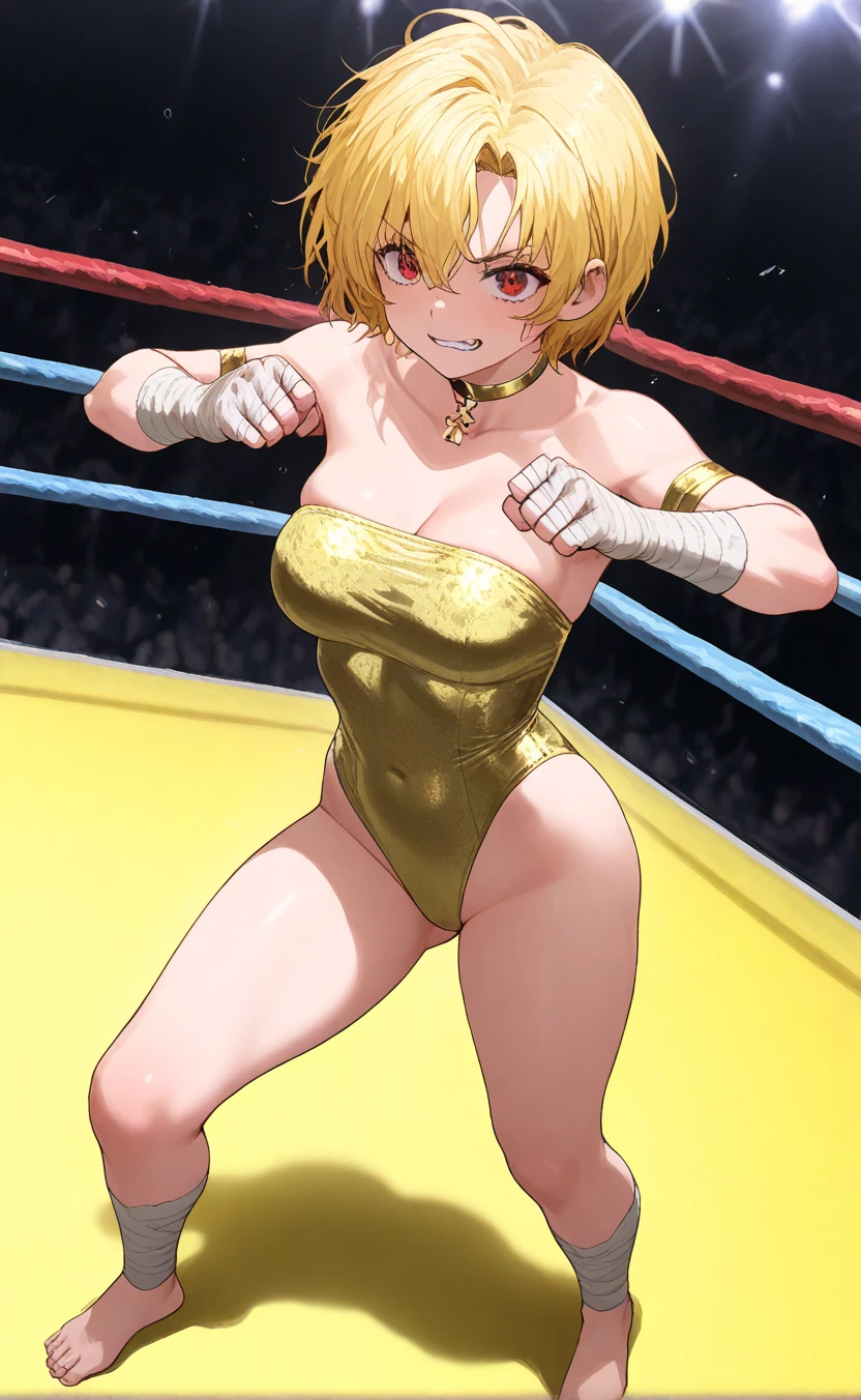 (masterpiece),(best quality),beatrice, dress, pink bow, hair flower, choker, kiseru, ((Tight leotard)), ((sexy pose)), ((Wrestling ring)), (Big tits), (Wide hips),