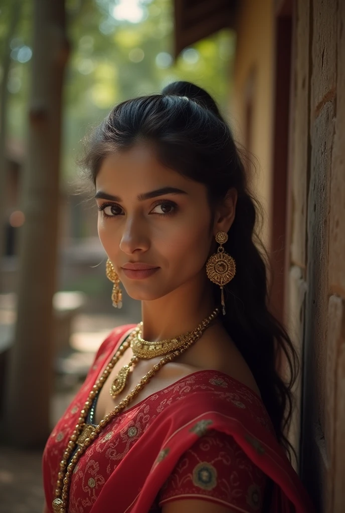 photo of (EPSun4y4n4F0zd4r:0.99), closeup portrait, perfect hair, (modern photo, traditional  Indian dress, indian jewelry, indian necklace, indian earrings, indian nose piercing, bindi), 24mm, (analog, cinematic, film grain:1.3), (([astral archive of ancient wisdom, cement board,andesite stone,clay tiles roof, solar-powered lights,campfires, spotlights| pirate ship], gradient:1.1)), ((detailed eyes)), ((eyeliner, long lashes)), (epicPhoto), long eyelashes, (perfect waist), (painted lips)