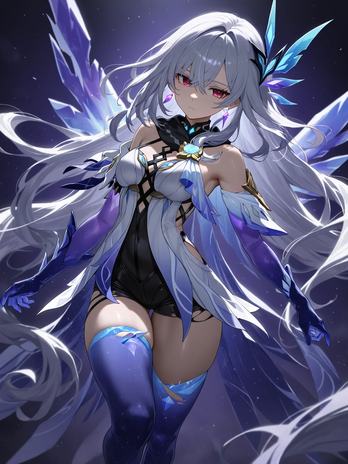 8k, best quality, masterpiece, (ultra-detailed:1.1), (high detailed skin),
camouflage face paint, confident smile, legendary fighting, skills, martial arts expert,lightning kick, spinning bird kick,
<lora:sikk-v100-000025:0.85:lbw=OUTALL>,skirk, 1girl, long hair,blue thighhighs, elbow gloves, hair ornament, bangs, red eyes
<lora:EnvyBetterHands LoCon_beta2 è¾
å©:0.55>, ( good hands, nice hands:0.5),
(beautiful_face), ((intricate_detail)), clear face,
((finely_detailed)), fine_fabric_emphasis,
((glossy)), full_shot,