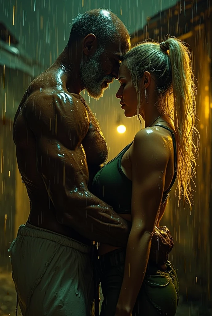 blonde russian tiny girl big lips red lipstick micro bikini with erotic muscular father rain soaked body Strom blonde