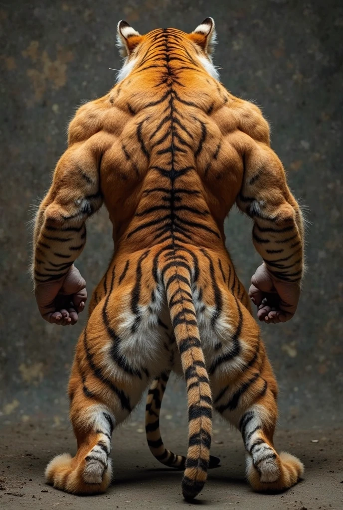 Furry tiger, man, muscle, butt up, kneel, bright, show dick, underwear