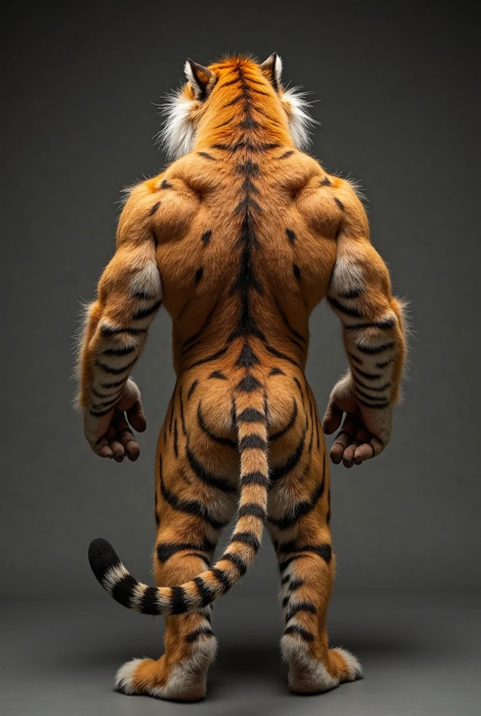 Furry tiger, man, muscle, butt up, kneel, bright, show dick, underwear