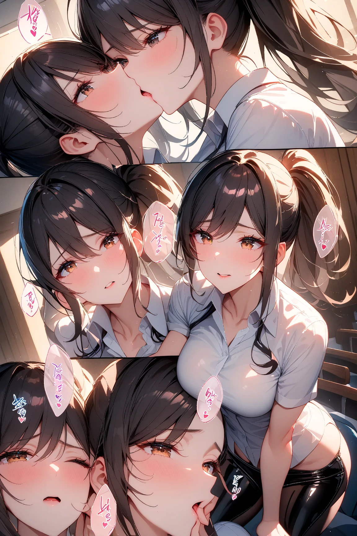 One Girl Bobcut smile Embarrassed blush Close ~ eyes profile on male genitalia Saliva Putting a man's penis in her mouth Facial ejaculation Alley In the shade Sperm is sprayed on