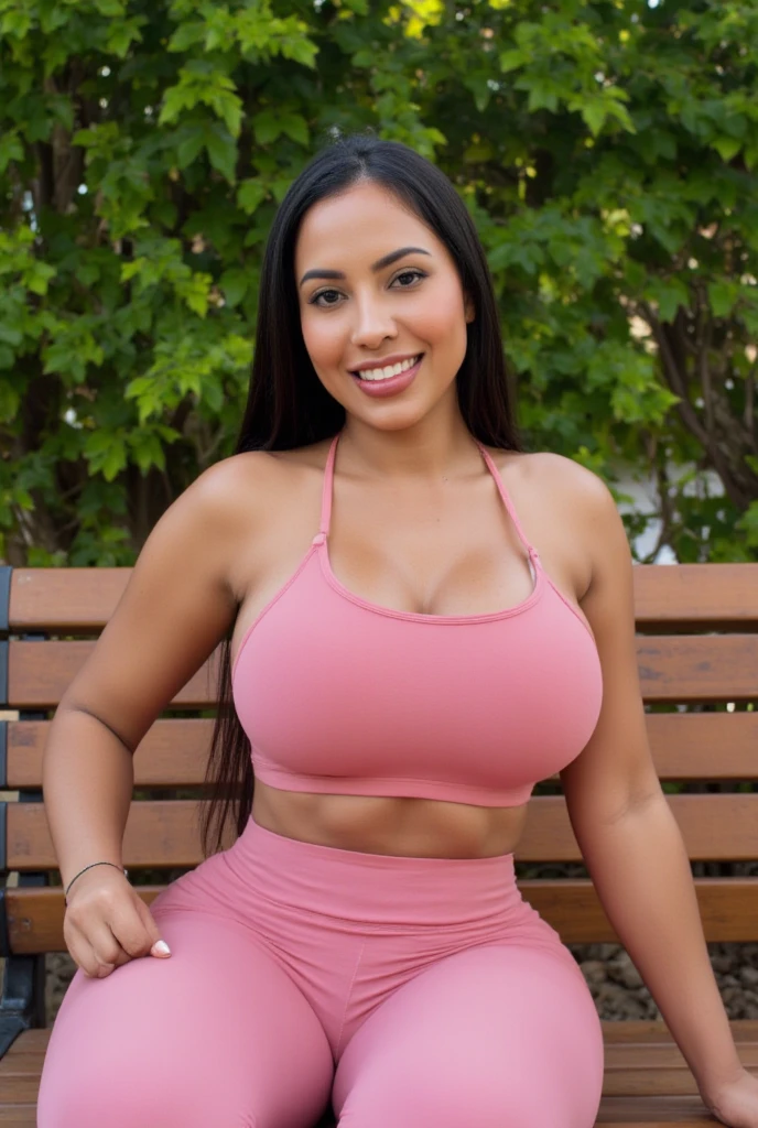 mature african girl, 30 years old, light skin, smiling, big , super big breasts, big breasts nice lips, tank top, big cleavage, curvy body, skate park, skating, short pink pleated skirt, belly showing, solo, looking back at camera, (masterpiece:1.2,high quality), 1girl, ((ultra realistic details)), global illumination