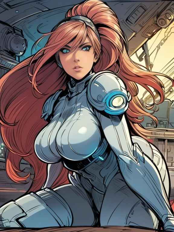 ((Masterpiece)),realistic extra detail photography , (Solo exhibition: 1.4), (((A beautiful woman wearing a bikini mech suit with a sexy body)))) Long hair, cute face, stylish and threatening design, bust, highly detailed, high detail background, battle, planet, hover, a giant shield, shoulder armor, mechanical tailgate, science fiction, fighter jet flying over the earth in space with the moon in the background, concept art, Spatial Art,