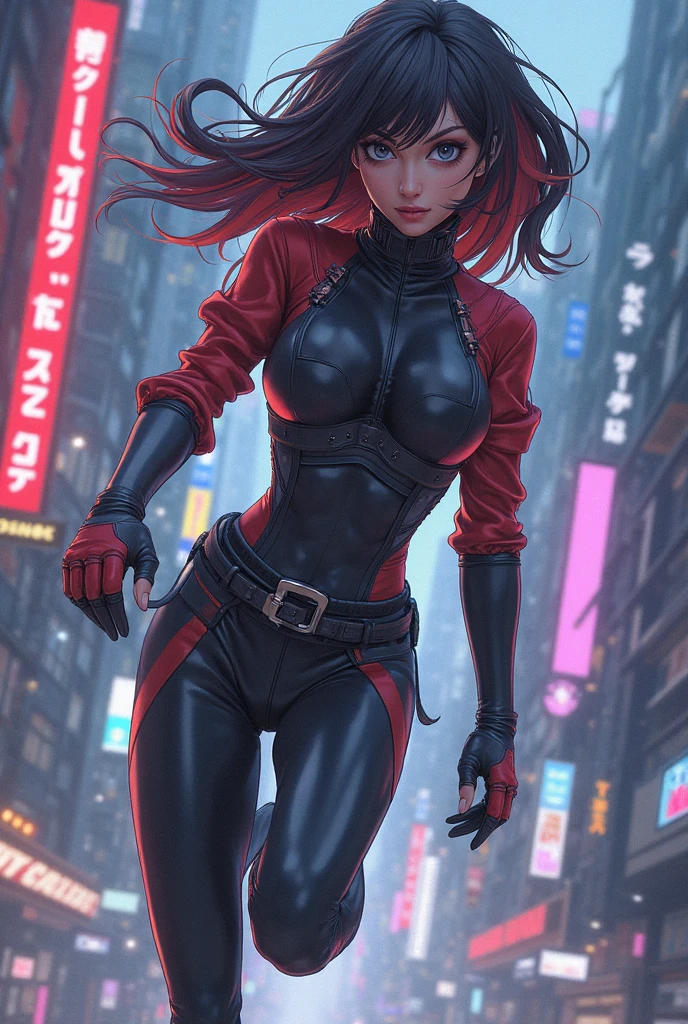 (Black Widow:1.3), Red hair, solo focus, leather suit, fit, (((Fair skin))), Blue eyes, Black belt, Cityscape, Spy, Guns,{{{Master piece:1.3}}}, {{{realistic}}}, {{cinematic lighting}}, {{{perfect anatomy:1.3}}, beautiful woman, {{extremely detailed}}}, long eyelashes, {{perfect face}}, {{perfect eyes}} refined, {soft lighting}, {{cool}}, (detailed body),(Masterpiece)),(((best quality))), ( full body: 1.4), good anatomy, long hair, confident features, tall, agile, Curvy figure,((highly detailed features)), (((very detailed face))), seductive features, intricate, (depth of field), dynamic lighting, highly detailed body, detailed features, 4k, textured, 1 woman, looking at viewer, Black Widow logo, Spider web, Explosions, Dark night sky, Moonlight, Moscow City, Espionage, Brave