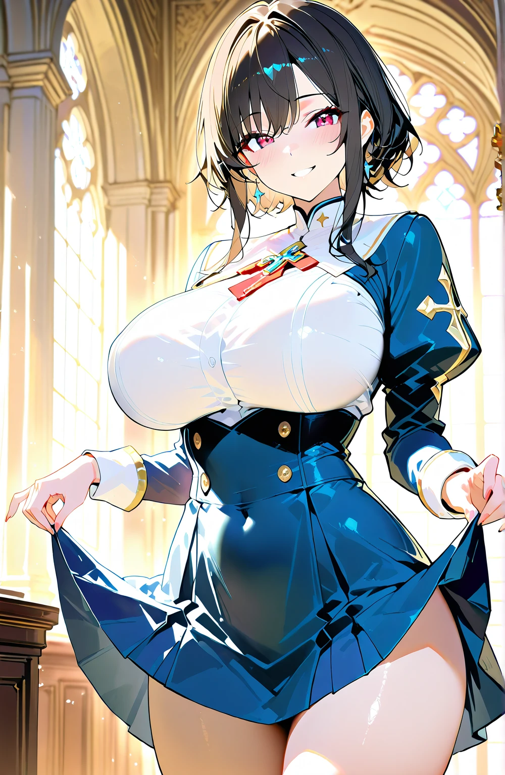 Erotic Anime Illustration、High resolution、One bitch maid idol with fat body、Reveal the tuning、Damp with sweat、super big breasts、archaic smile、shyness、Exposing nipples and pussy