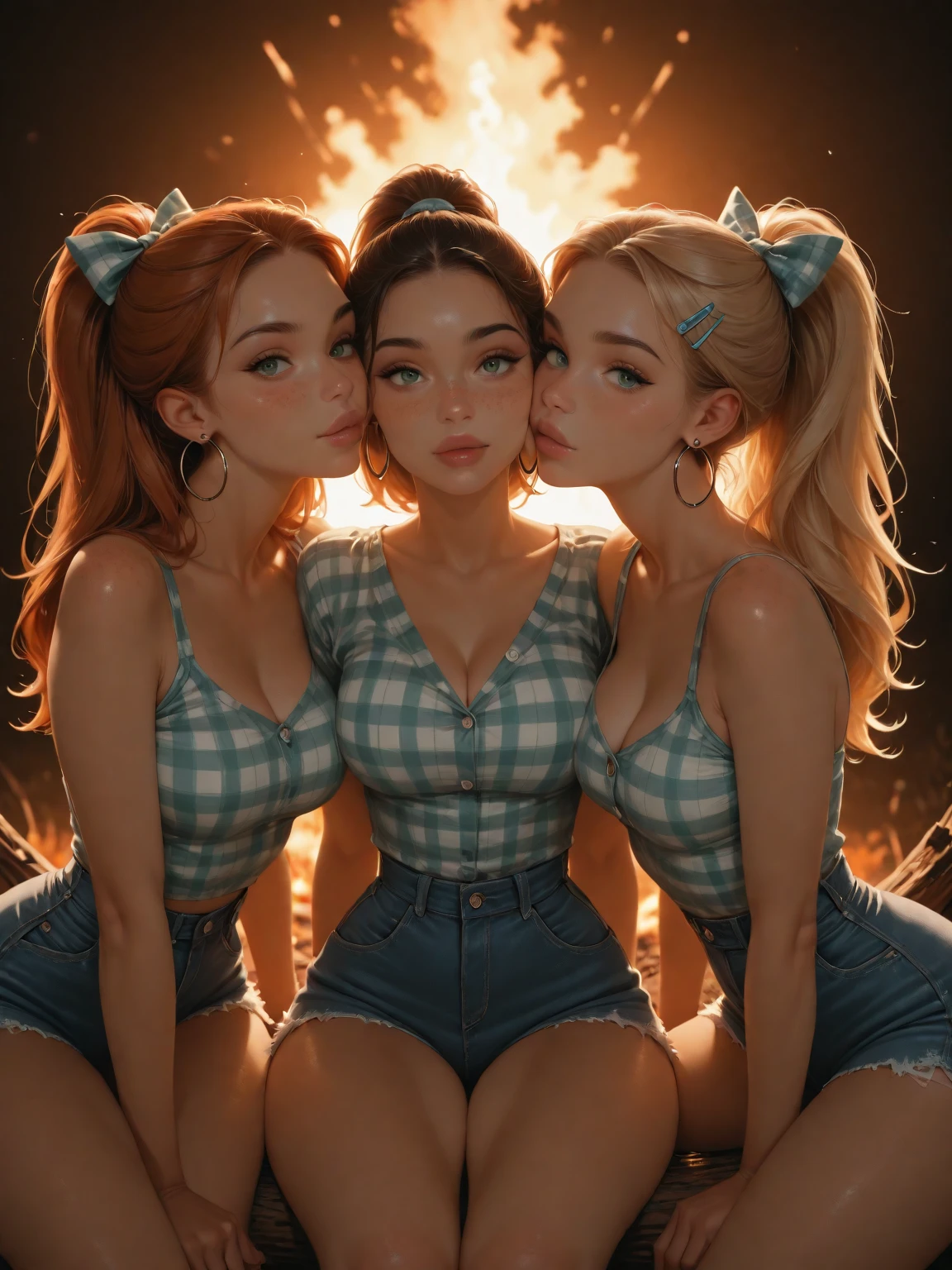 haute résolution, des mains parfaites à cinq doigts, visage parfait . Deux filles de 25 ans, Jumelles nymphomanes aux tétons énormes et coquins, la scène les montrent en train de s'écarter les fesses elles mêmes, dos courbé face au public, angle de vue multiples, corps voluptueux et musclé. NSFW❤️💕💖💋