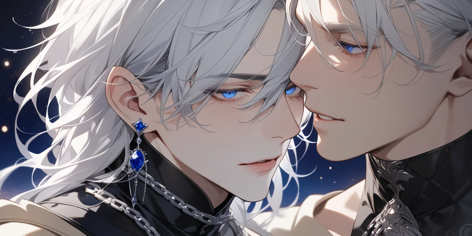 (full-body view))), ((girl and man)), ((dark fantasy)), mature male, 30-ish, (wide shoulder), ((no chest hair)),man with short black Quiff hair with Soft Fringe, (bangs part on side 3:7 ratio), blue eyes, upper body, short hair, looking at viewer, parted lips, round eyewear, showing a bit of muscles,(( girl with wavy hair, pale skin, long light blond hair),((light blue eyes)), freckles,(girl ),erotic posing,Gothic background, Dark fantastic view,Best Quality,masutepiece,8K,The ultimate detailed dark background, Top image quality、RAW photography、超A high resolution,cropped shoulders, overall look is very erotic, model shoot, round chest, Beautiful Eyes of Details、Very slender eyes、Beautiful eyelashes、Very slim physique, with blush cheeks, bedroom background