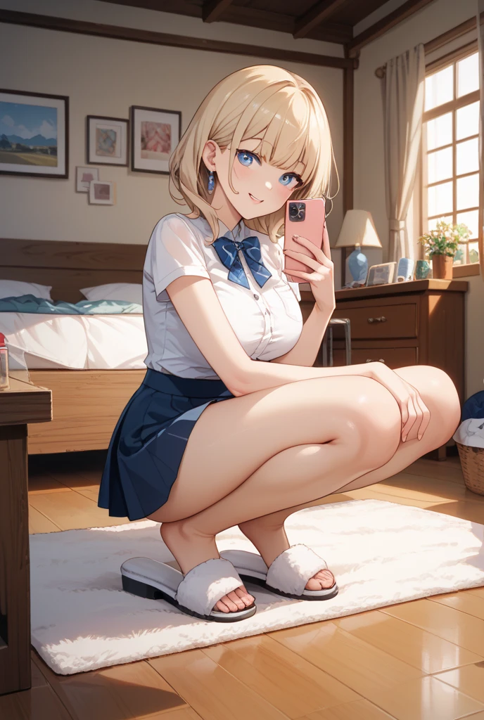 very cute and beautiful girl,(Very detailed美しい顔), (smile),blush,Black Hair,Seraphim,((Blonde、Short Hair)),(White Shirt、Pleated navy blue pread your legs、Squat)、Sitting、(From below)、(Lace panties), Country road, (Highest quality,masterpiece:1.0),Absurd,High resolution,Super detailed,Very detailed,32K,8k resolution, Intricate details,Movie Scenes,Detailed Background,alone,Dynamic Angle,
