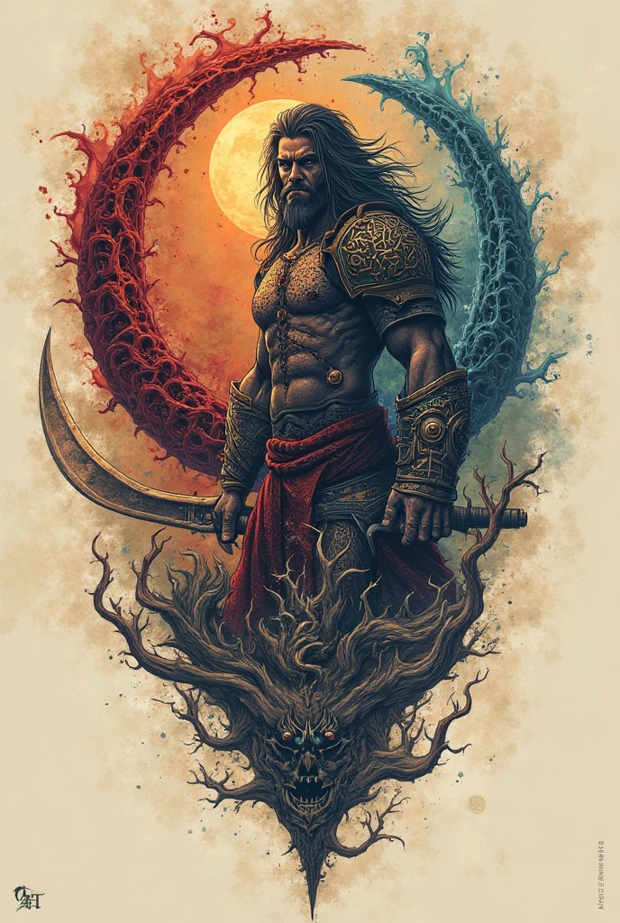 art nouveau, barbarian broadsword, illustration, sword as background

