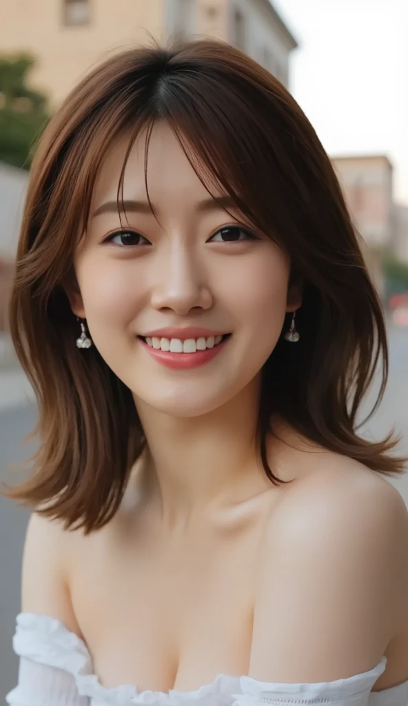 Low angle、Shooting from below、White knitted tops、White sweater、Exposed shoulders、Wear jeans pants、wrap a knitted scarf around your neck、I can see her cleavage、Nipples、Morning in the city、Morning Glow、Ink、Tattoo、Full nudity、Pink short hair、Full nudity(8k, Highest quality, masterpiece:1.2), (Realistic, Photorealistic:1.37)、cute、solo、(Laughter:1.15)、(Mouth closed)、Small breasts、（short hair：1.2）、Masseter muscle area、Pink short bob、Realistic rabbit ears、ピンクのRealistic rabbit ears、頭から突き出たRealistic rabbit ears、Pink Hair、Beautiful girl in her 20s、Enchanting atmosphere、Beautifully shaped hands、K-Pop、Pink bunny ears、One Girl、solo、masterpiece、Highest quality、Realistic、Hyper Detail、Absurd、ピンクのshort hair、Slender beauty、Dynamic Lighting、High resolution、Sharp focus、Depth of written boundary、(Thick tight:1.0)、Slender :1.2，((Short Bob Hair))、((K-Pop:1.3))，Highly detailed face and skin texture、((attractive))，Anatomically correct number of fingers，Correct Anatomy,whole body,Cowboy Shot