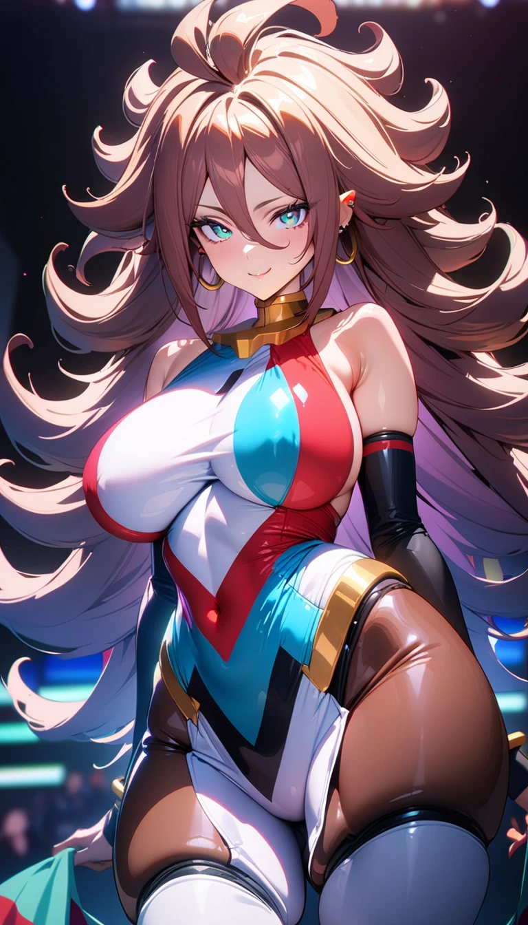 ,aikatsu,1 girls,in senki zesshou symphogear style , Blue long hair,Side Pony tail,Blue and White battle suit,BREAK,ultra-definition, high resolution, ultra-detail CG,caustics, Live stage, in front of super large vision, singing, stand blade ,