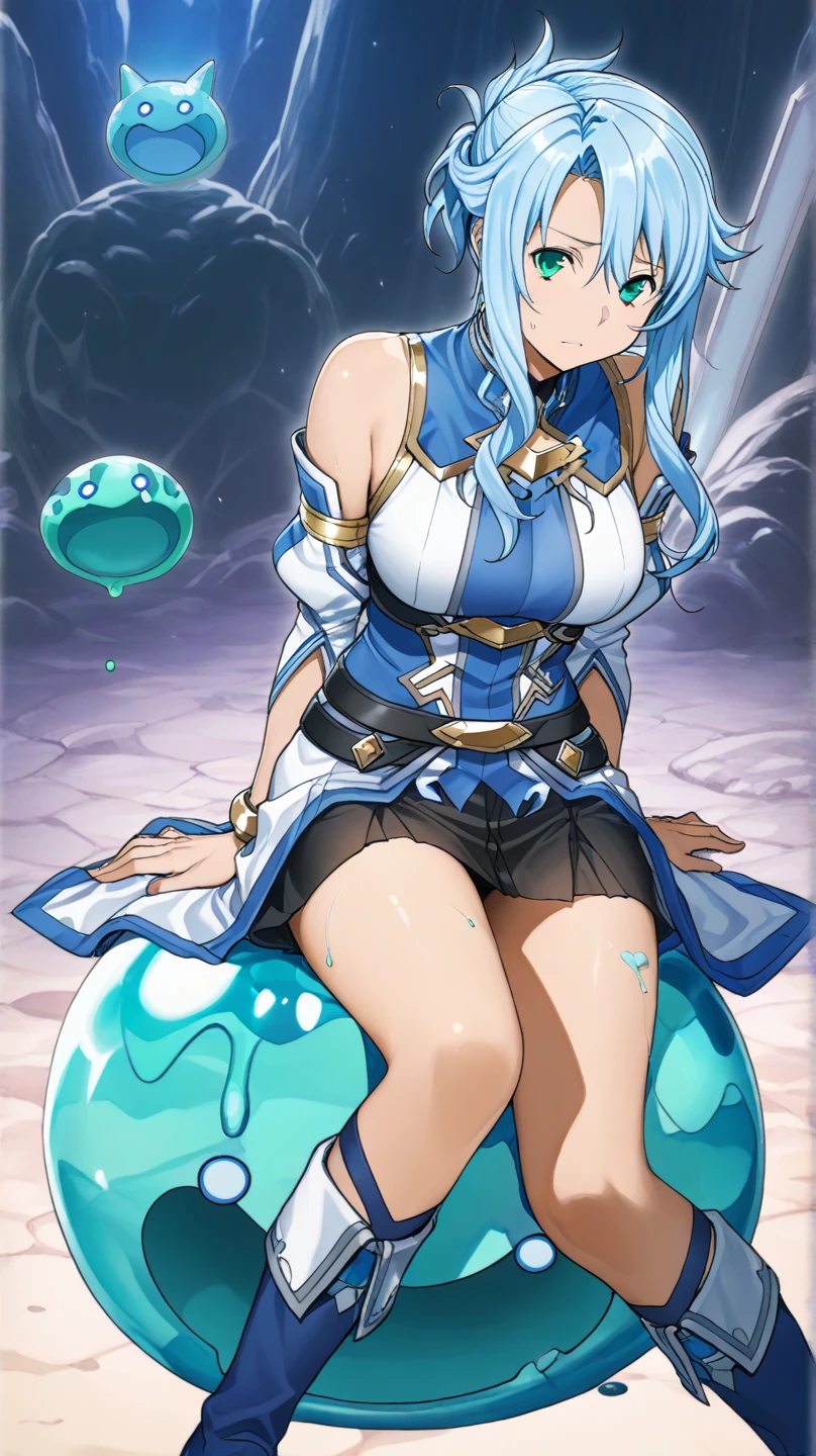 goddess aqua from konosuba smirking with a grin