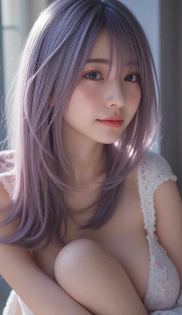 full body, (naked:1.5), Miss Fox&#39;s Two Demons，fox devil fox year white hair girl，sexy and feminine，fluffy fox ears，fox tail，no ears，reddish tones，Beauty that only comes with fox ears，cover chest，Clan Girl，fox eyes，enchantment，charm，16k， highest quality， masterpiece，  sexy and excited， highly detailed face and eyes， professional makeup， ，， blue shining eyes，Pink-haired girl with fox ears、camera angle from above、looking here、exposing one&#39;s chest