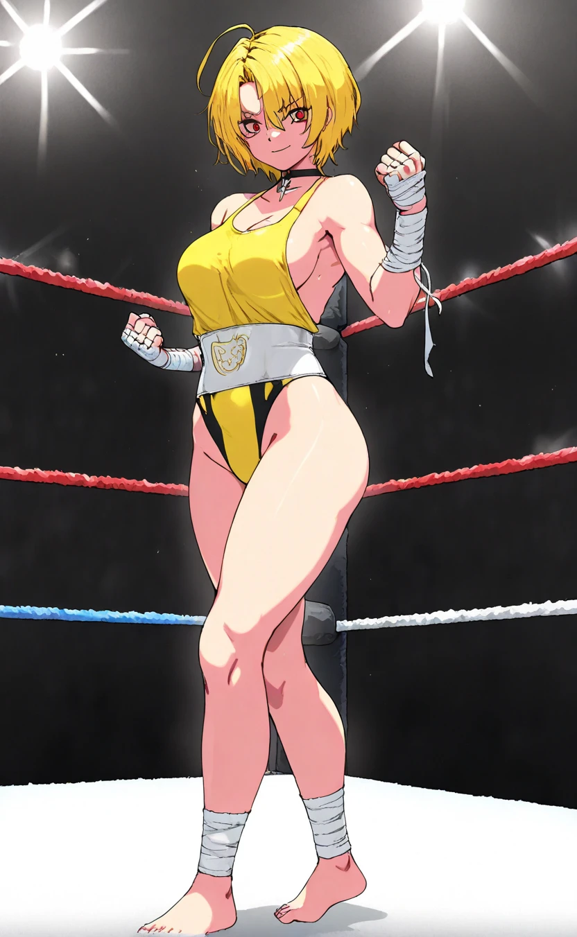 Naked female professional wrestler is humiliated in the ring.........,Undressed,Get naked,Pull on panties,Removed clothes are scattered on the floor,Private parts are exposed,short-hair,pubick hair,genitalia