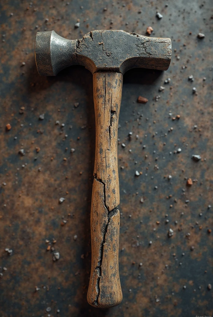 A hammer driving a screw into the handle and rays come out