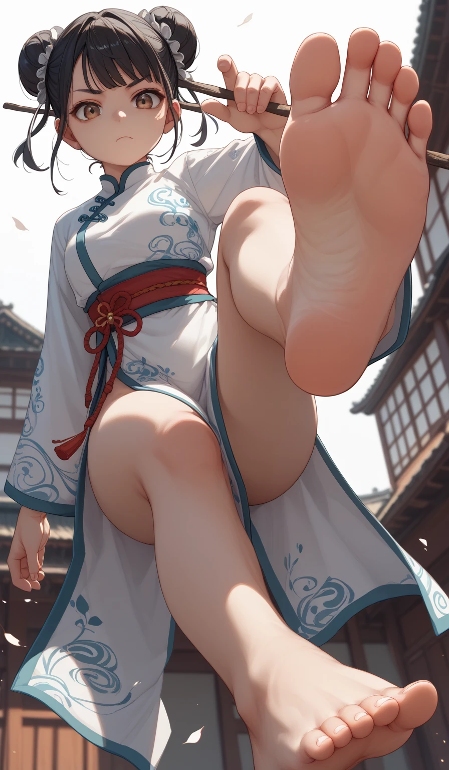 standing split,Blue and white porcelain cheongsam