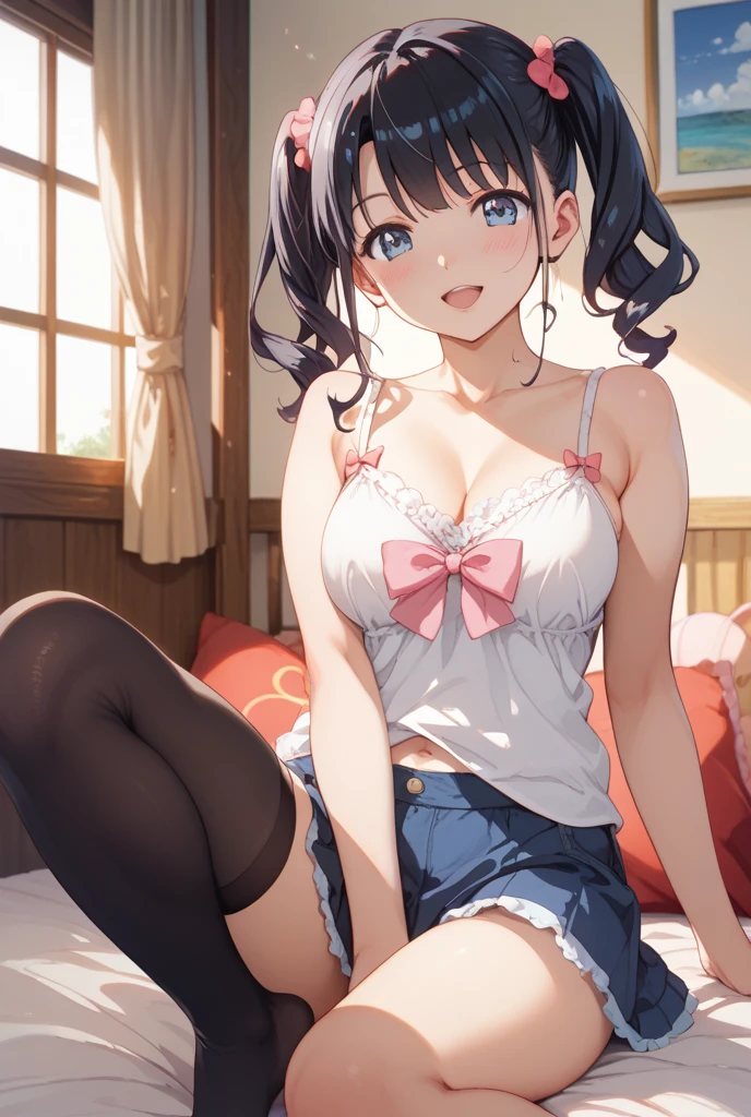 (Perfect hands, Perfect Anatomy:1.4), Satin Ruiko, (The hairstyle is a princess cut:1.5),Black hair, Blue eyes, (short hair flap:1.5),(Long hair:1.4), Hair Ornament, (1 white flower decoration:1.4),(Tsurime:1.4), (medium breasts:1.4),(parted_Lips:1.4),(Princess Cut:1.4),
Blake Blue Skirt, Pleated skirt, Sakugawa School Uniform, School uniform, White sailor suit, Skirt, Summer uniform,(beautiful detailed cold face:1.4),Gravure Pose,Sitting on the edge of the bed,
Looking at Viewer,(View from below:1.1),(Take off your jacket and show your bra:1.4),White underwear,
(in a house,Bedroom:1.4),
BREAK (Princess Cut:1.4),(masutepiece:1.5),(very precise details,Ultra High Resolution:1.4),the Extremely Detailed CG Unity 8K Wallpapers,(Realistic,Photorealsitic,hyper realisitic:1.5),(Curve,Model,glamor:1.5),Beautiful breasts,Farbe_aberration,beautiful detailed shadow,Beautiful eyes,Beautiful body,Beautiful skin,beautifull hands,(Aesthetic Anime Eyes:1.4), (The hairstyle is a princess cut:1.5),
(Illustration:0.8), (Beautiful detailed eyes:1.4), extra detailed face, Perfect Lighting, extremely details CG, (Perfect hands, Perfect Anatomy:1.4),