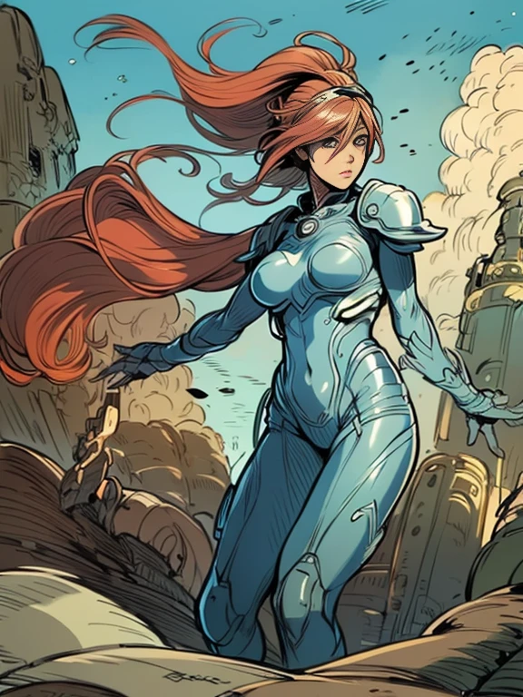 Cartoon photo of woman in beautiful white costume、Hot insect humanoid female、Guyver Style、Full Face Mask Cell Shade Adult Animation、Alien Queen、