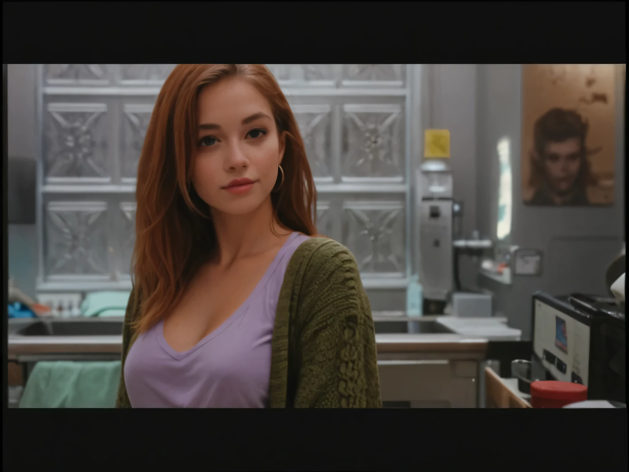 Beautiful tall woman with burgundy red hair and sapphire eyes super realistic and well detailed suit outfit