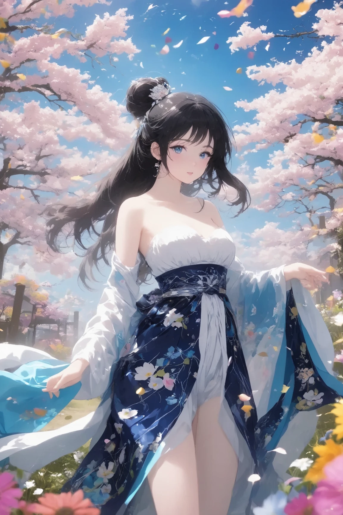 Official art using high-quality hand-drawn watercolor sketch techniques. (best quality,4k,8k,highres,masterpiece:1.2),ultra-detailed,beautiful detailed eyes,A girl with beautiful eyes, everyone, beautiful anime girl, cute anime girl, smooth anime art, anime style, elegant colors, soft lighting, delicate beautiful eyes, very coquettish, (beautiful large breast:1.2), (correct hands:1.2),