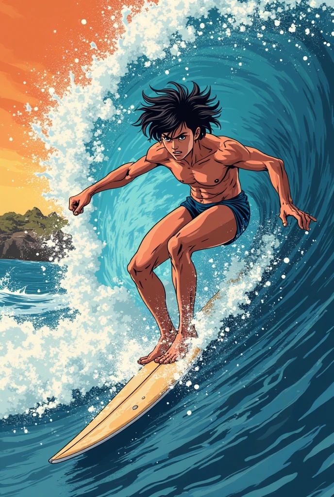 A comical birthday invitation using as a backdrop the lifelike image of Gabriel Medina jumping off a surfboard.