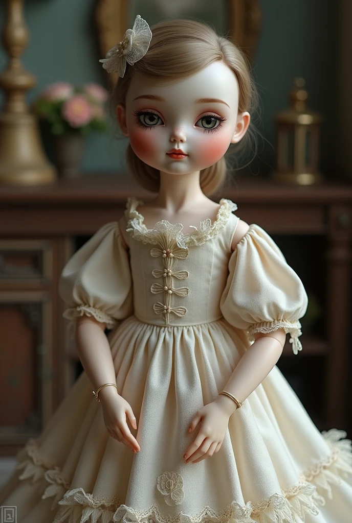 Young blonde fat girl, blushing, in Victorian style、Gamine、Young Child 1. **lo fashion**: Victorian fashion is characterized by dressy and elegant design。Ruffles and laces、corsets、Try incorporating elements such as long dresses。 2. **hairstyle on**: Women's hairstyles in the Victorian era are often complex and delicate。Upstyling and curling、It is also a good idea to add ribbons and floral ornaments to the hair.。 3. **Features**: Girl's facial features with soft features、Beautie、kawaii、Beautiful 5. **accessorized**: Accessories played an important role in the Victorian era。Hats、choker necklace、gloves、umbrellas, etc.、By drawing accessories with attention to detail、You can give your character personality。 Nice dress、florals、Luxurious costumes、pink there、PastelColors