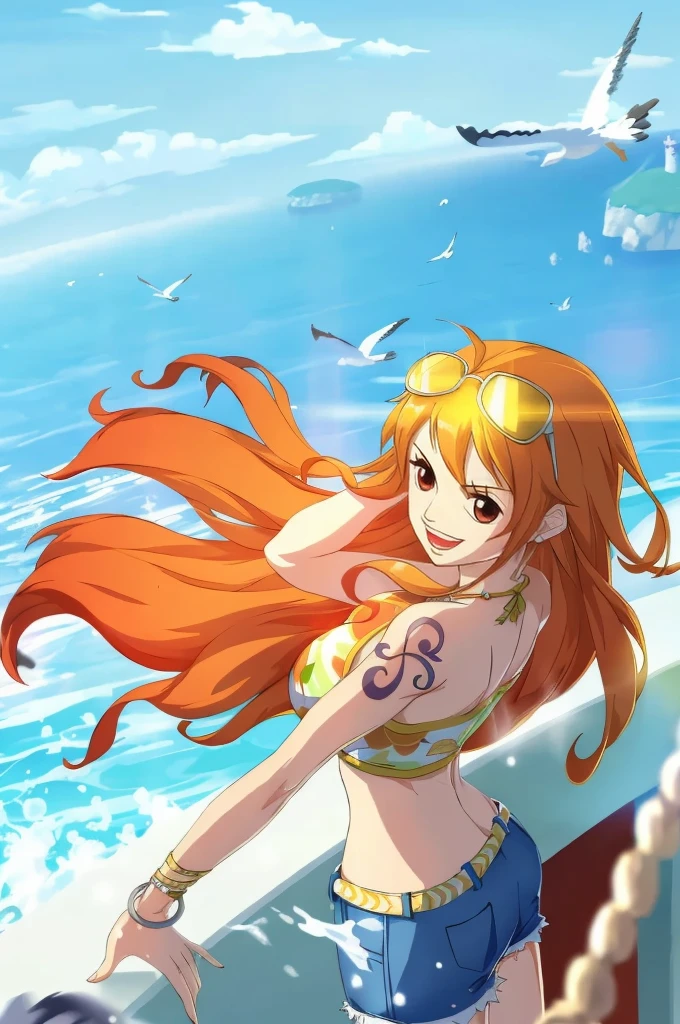 high-detail、masutepiece、fine portrayal、Vivid、absurderes, hight resolution, (Best Beautiful Girl Idol:1.5), (Big Lori:1.2),erectile nipple、 Cowboy Shot, (Tsunami:1.4),Colorful micro bikini, frilld, large earring, Gorgeous Necklaces, Gorgeous bracelets, Midsummer blue sky、 (floating water drop), (Water splash), (Water Effects:1.2), Dynamic Pose, Dynamic Angle, from the front side, resplendent smile、red blush、Countless particles of light、cinematic light and shadow、Brilliant kaleidoscope glow、Bright floral ornament、