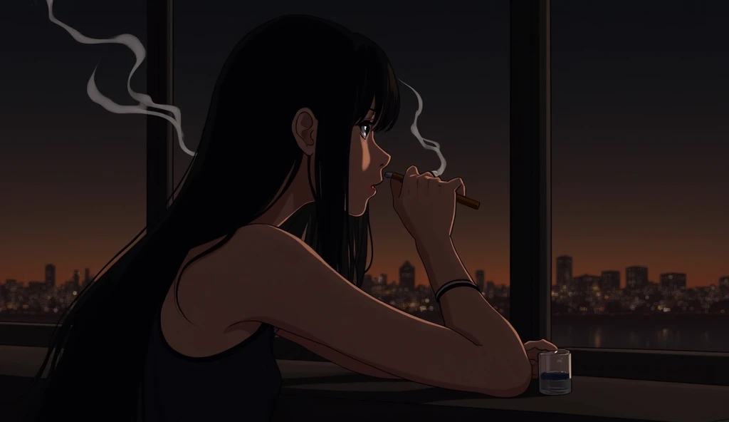 Create a lineart illustration Scenario:Secrets Environment:A glass of whiskey had been left by the waiter under the crooked table of the place where they had met for the last few months. Notwen looked indifferently at the man who had served her and held the poorly washed glass with her fingertips. She felt disgusted after drinking the drink and took a handkerchief from her clothes, wiping her mouth.