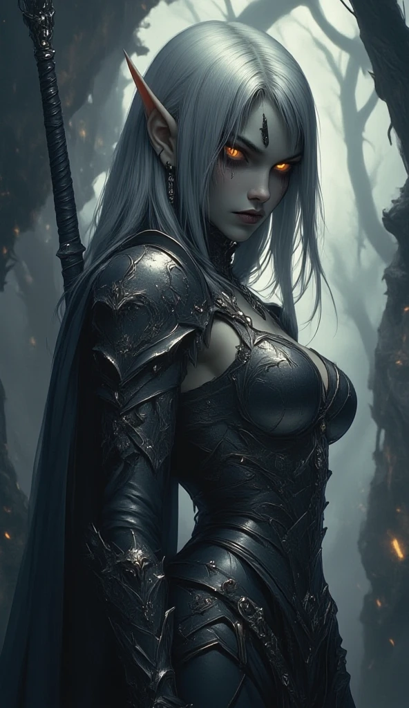 (detailed face, detailed eyes), (dark lights), (assassin elf woman:1.1), (guardians), (half-naked:0.9) (best quality,4k,8k,highres,masterpiece:1.2), ultra-detailed, (realistic,photorealistic,photo-realistic:1.37), HDR, UHD, studio lighting, extreme detail description, professional, sharp focus (portraits), (dark colorysterious, moody), low-key lighting, intense shadows [abstract background], (ominous atmosphere), (eerie, haunting), (mystical elements), subtle fog (dark cloak), intricate armor, (elven heritage:1.1), (tattoos with magical symbols), (glowing eyes), (silver hair), long flowing hair (invisible blades), (deadly weaponry), (assassin skills), (swift movements), (fluid poses), (stealthy), (intense gaze), (confident expression)