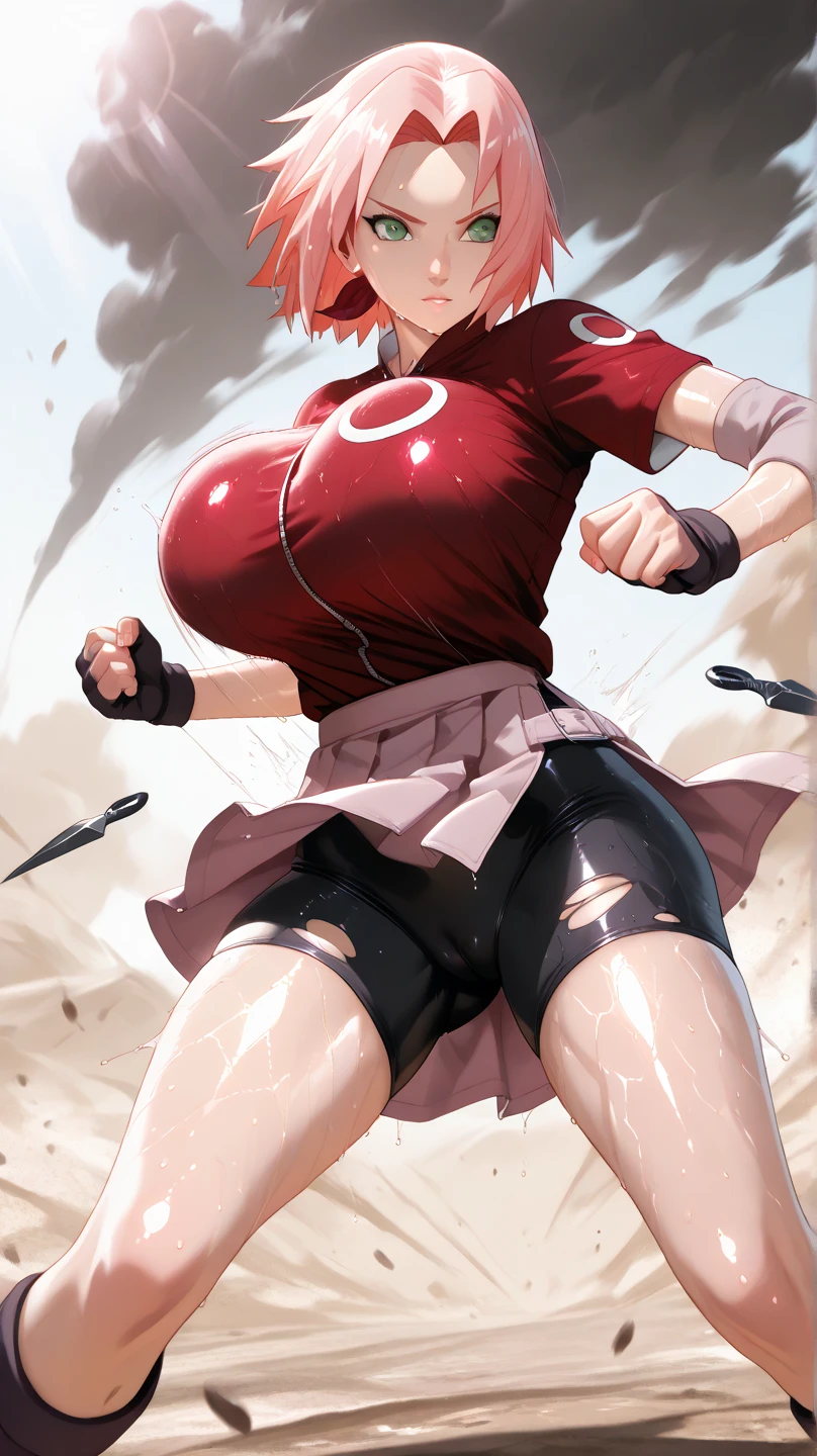 thick outline、comics、photorealistic、perfect hands、masterpiece:1.2、volcanoes、hot spring、lava、((high kick))++、((high kick))++、((high kick))++、Colossal breasts mature woman、Colossal breasts mature woman、combat readiness、combat readiness、solo、dynamic pose、orasFlannery、sleeveless front tie top、cleavage、abdomen、white belt、Blue pants、medium breasted、Detailed background、detailed face、detailed eyes、