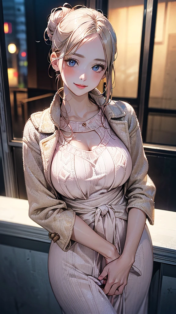 (8K, Best quality, Masterpiece:1.2), Super detailed, One girl,Cute, Solo,,Beautiful Woman with Perfect Style: 1.4,((Dark brown hair, Big:1.2)), Very detailed face and skin texture, Detailed eyes, Double eyelids, cleavage, Light clothing, realistic and photogenic image quality, late night diner, America, wistful beautiful girl, Stand outside,Wet hair,It's raining,