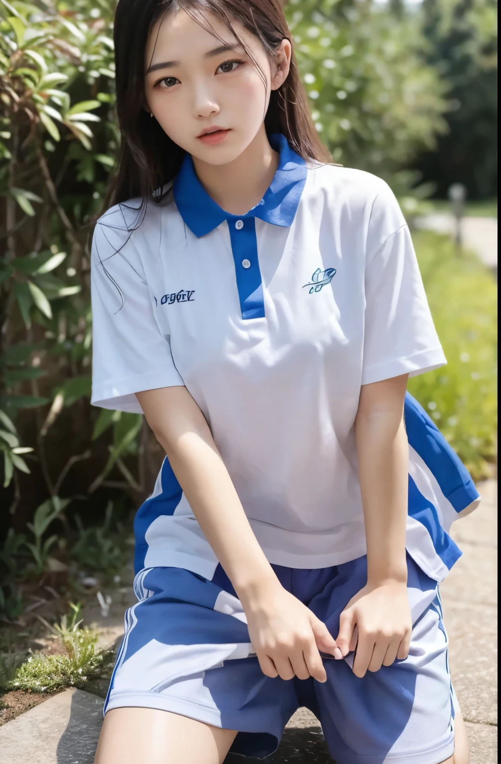 best quality, masterpiece, ultra high resolution, original photo, (lifelike:1.4), 1 girl, Detailed face, cowboy shooting, exist (Tight blue collar white shirt, Tight high-cut blue sports shorts,white transparent),exist学校厕所里，躺exist充满水的浴缸里，躺exist充满水的浴缸里，legs spread，legs spread，Turbulent posture，Turbulent posture，big breasts, Raised nipples, Raised nipples,Raised nipples,Unbuttoned clothes,split,The whole body is soaked with clothes, The whole body is soaked with clothes, Wet clothes cling to the body, Wet clothes cling to the body, (Willow Yao:1.2), long hair, Bokeh, beautiful lightexistg, model posexistg, Perfect body，Nice face，15 year old beautiful girl，Pull up the posing to reveal underwear，legs spread，There is thick liquid flowing down the inside of the leg，The front of the pants is soaked，transparent underwear，The small slit below is recessed，Water leaked from the small slit and soaked the underwear，Anterior top of the crotch，Pubic hair exposed