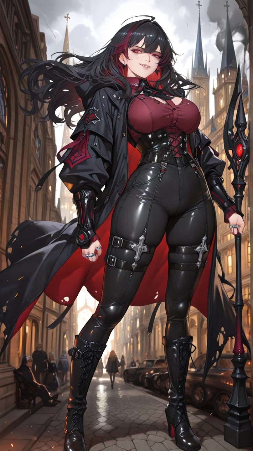 a close up of a cartoon of a woman with a knife, fullbody commission for, commission for high res, thicc, oc commission, sinister pose, full body xianxia, katanas strapped to her back, cel - shaded art style, dark sorceress fullbody pose, commission for, thick black line art, raven branwen, rwby, black hair, expressionless, makeup, empty eyes, black hair, 8k, super detail, 4K, HD, highres, best quality, award winning, high quality, high details, super detail, textured skin, anatomically correct, ccurate, masterpiece, retina, UHD, hyper detail, hyper detailed face, thicc, biomechanical oppai, oppai, thicc, oppai proportions, , platform heels, bimbo, (massive lips: 1.3) and (silicon lips:1.3), thick lips, highly detailed face