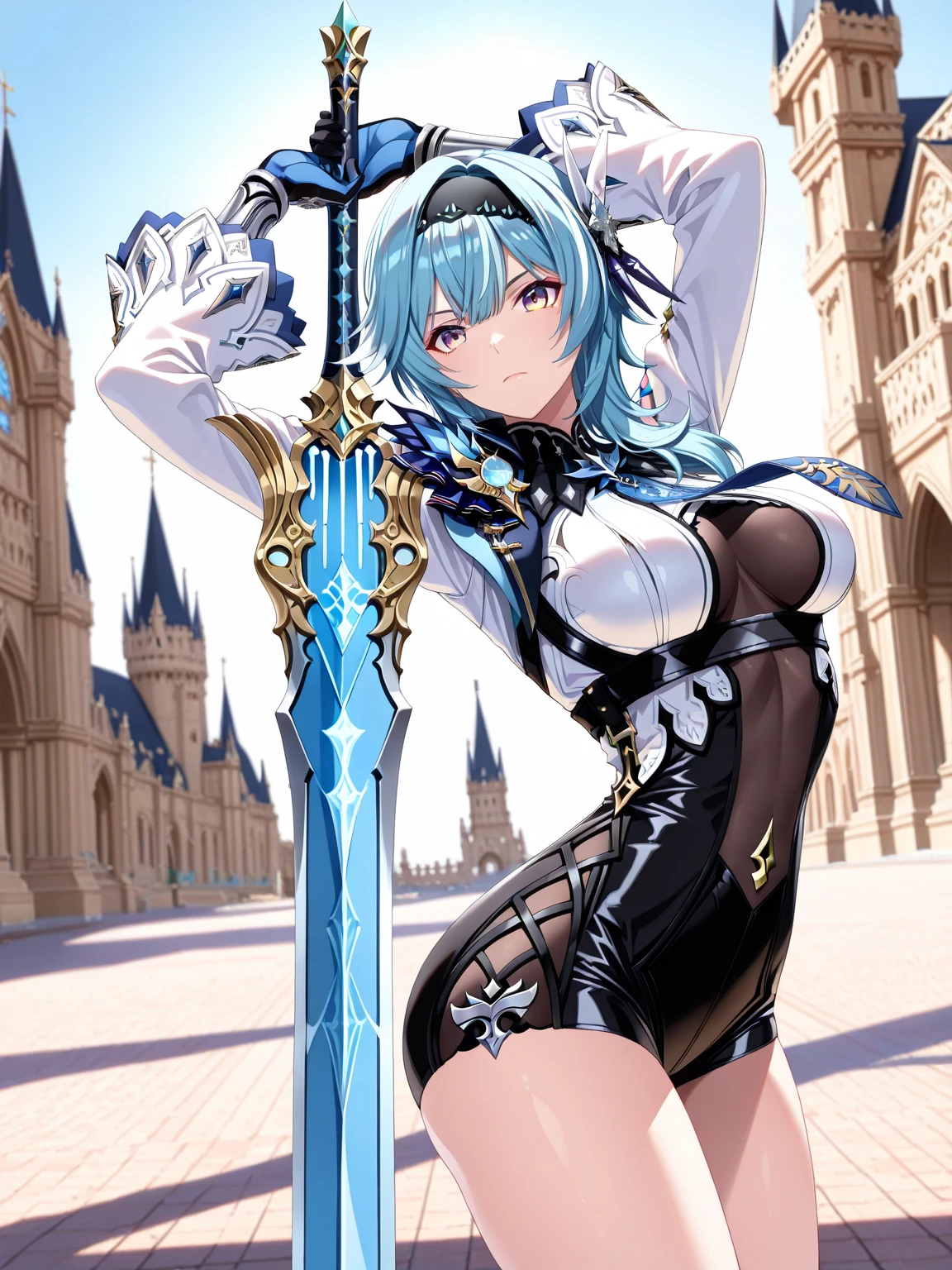 18-year-old beautiful girl, ((((Masterpiece)))), (((Best quality)))), (((Very detailed))), detailed fingers, precise fingers, not unnatural hands, gold hair ornament, white sister hat, illustration, black sister veil, black knee-high boots, black monastic dress, NIA, royal elegant pose