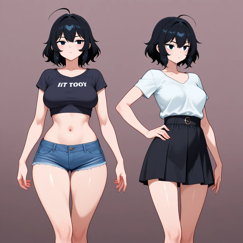 cute girl,cropped sweater,damaged skinny pants,happy,multiple views,