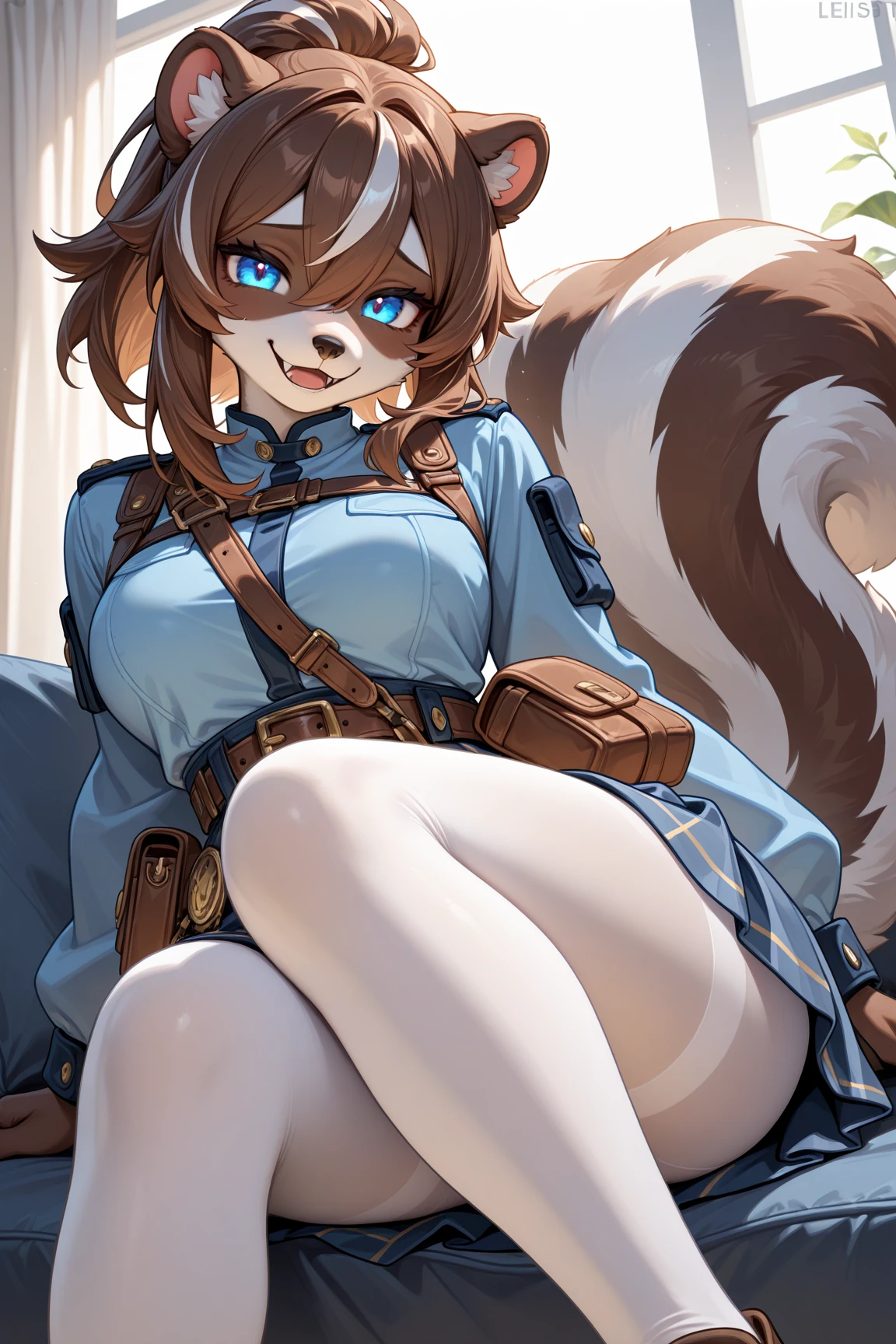fur, raised tail, holo is a wolf girl,fox tail, furry art!!!, curvy ,thick thighs,,expressive eyes, (fur skin), wolf ears, messy hair, Camel toe very obvious, , pubes, feral,fox, holo is a wolf girl,fox tail, curvy ,thick thighs,expressive eyes, (brown fur skin), wolf ears, messy hair, feral), furry, stocking, sweaty, ,Serval, fox, wolf girl,fangs, sharp eyeliner, eyeshadow, (detailed eyes), Camel toe very obvious , lace trims, horny, expressive eyes, open mouth with teeth , fishnet stockings wrap the thighs, uniform, military, military uniform, military outfit, short skirt