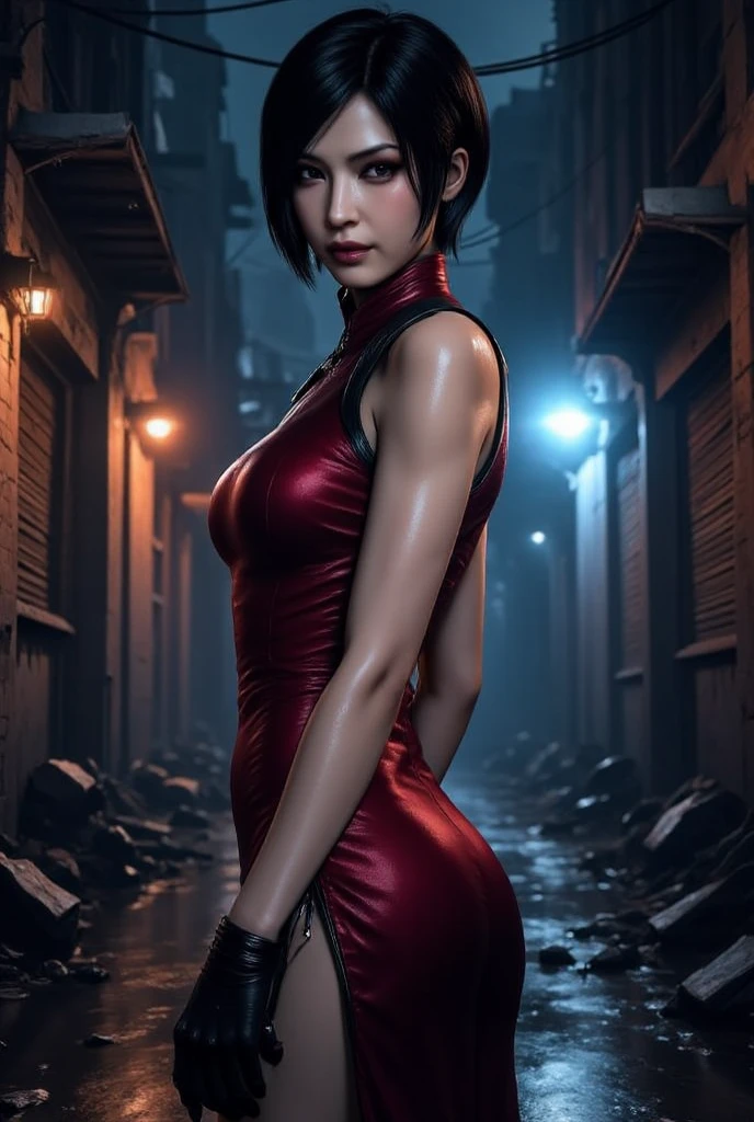 (masterpiece, best quality)
AdaWongRE, 1girl, solo, breasts, short hair, black hair, dress, holding, bare shoulders, jewelry, weapon, ass, pantyhose, choker, looking back, from behind, holding weapon, black eyes, bracelet, lips, gun, black pantyhose, short dress, red dress, bob cut, holding gun, handgun, watch, realistic, wristwatch
<lora:epi_noiseoffset2:1> <lora:add_detail:0.7> <lora:AdaWongRE:0.9>