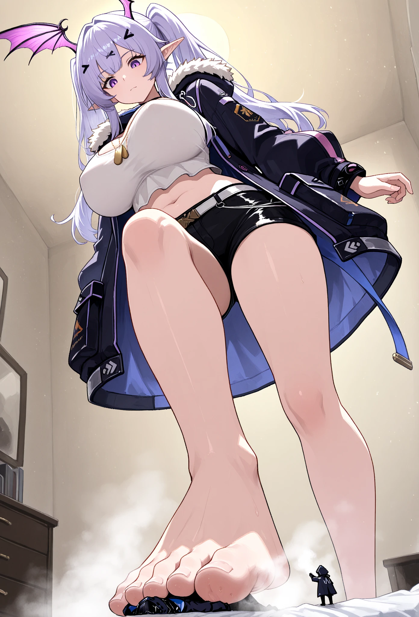 (masterpiece:1.3), (Absurd:1.3), (Highest quality:1.3), (Super detailed:1.3),(Best Shadow:0.7)(Processing wool), Perfect Anatomy, One Girl, alone, just, just-衣装, Hello, Grey Hair, Purple eyes, Blunt bangs, とてもLong Hair, Sleeveless, , (masterpiece),(Highest quality),(Very detailed),(Best illustrations),(Best Shadow),(Absurd),(Detailed Background),(so beautiful), (masterpiece),(Highest quality),(Very detailed),(Best illustrations),(Best Shadow),(Absurd),(Detailed Background),(so beautiful)noa-outfit, One Girl, alone, Big Breasts, Long Hair, , , , , empty eyes, blank eyes, , , , , , , shiny skin, Wet, , , Roll your eyes, , The pupils constrict, , , , , , Open your mouth carelessly, , , , , , saliva trail , , , , night , , Pink Neon Lights, , , , , Mysterious glow, orgasm, ahegao, rolling eyes, cross-eyed, , , , , , , , , ushio noa, panties under pantyhose, squatting
