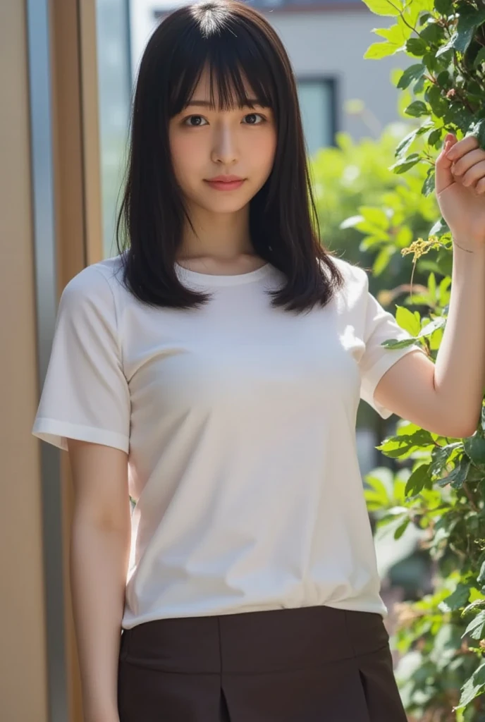 (8k), (highest quality: 1.2), (Realistic), (Realistic: 1.37), Ultra-high resolution, 1 girl, Head to knee photo、cute, smile, Mouth closed, Beautiful details, Beautiful Nose, whole body, Wet Hair, Large Breasts、Saggy breasts、Soft Breasts、Overflowing breasts、Voluptuous thighs、Odd Eye、Heterochromia iridis