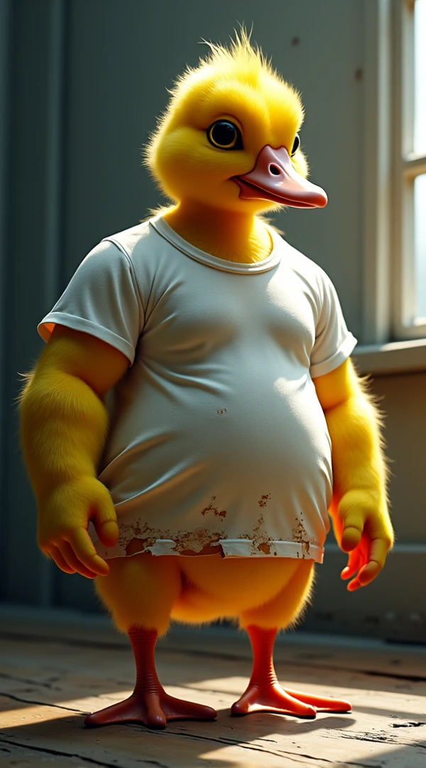 (((detailed eyes, detailed face))), (anthro, duck <lora:drwd:0.5>, yellow beak, duck feet), male, (solo), (plump, chubby, overweight), (nude, genital slit, pussy, topless), standing, arms behind back, smile, (photography, photorealistic, chibi:1.4, cute), bedroom, soft shading, masterpiece