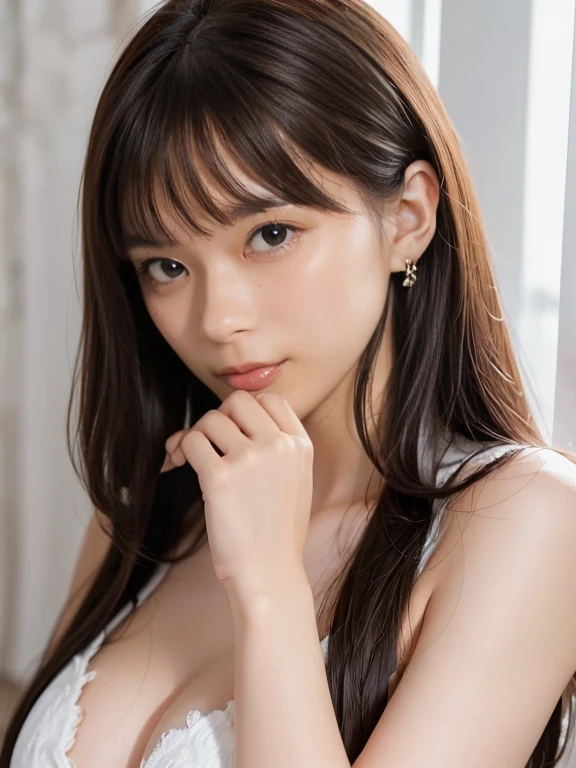 (私mmersive Photography, Naughty photos, Full body photo:1.4),
(Wearing a white leotard without a bra, Women's gymnastics uniforms, Chest is taut:1.6),
(The shape of the nipples is clearly visible even through clothing., crotch cleft clearly, super beautiful legs:1.2),
(She is sitting on the tatami in the dojo.., Open your lips slightly:1.4),
(I'm going to do something naughty with her now.:1.4),
((24-years-old, Beautiful female announcer, naughty lips, blush, My hair is messy, Body facing forward:1.4)),
((Small breasts, Flat Chest, chest is slightly drooping:1.2)),
Eye focus, Watery eye, Narrow shoulders, Beautiful clavicle, Thin arms, Thin legs,
Slim figure, Soft belly, Tight waist, Ultra detailed face, super detailed breasts, Ultra-detailed skin,
Ultra-detailed lips, Fuller lips, Thick and soft lips, Glossy Lips, White teeth,
Beautiful actress makeup, Compensate, Dark lipstick, Dark brown hair, Delicate and soft hair,
Let your hair down, Fluffy short bob, Sweep your bangs to the side,
Stylish earrings,necklace,