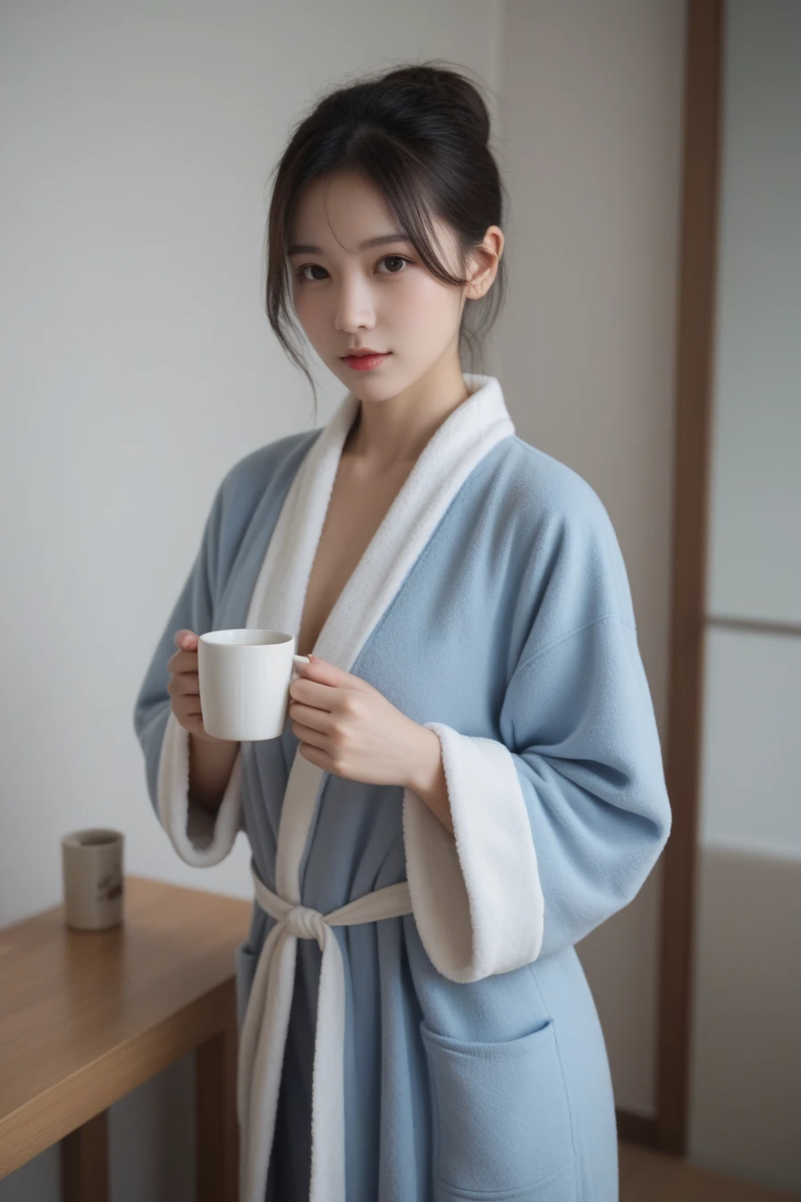 ((best quality)), ((masterpiece)), (detailed), 1girl, sexly,Red underwear、White bathrobe