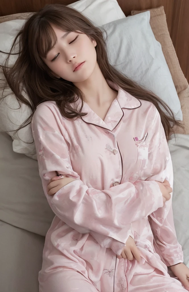 8k, raw photo, (masterpiece), (best quality), highres, (realistic, photo-realistic:1.4), ultra detailed, super_detail, ultra highres, good hands,beautiful face, perfect_anatomy, realistic,1 girl, lying on bed, from top, ((((sleeping)))), night, moonlight, long hair, cover oneself with a blanket and sleep,((((full body picture)))) , ((((Pajamas made of soft and fluffy fabric))))


(masterpiece, highest quality, highest quality, Official Art, beautifully、aesthetic:1.2), Cinema Lighting、(Key light at 45 degrees from the front,Orange Fill Light、Soft Blue Backlight、Strong Shadows、Blue and orange color palette), Accurate human body、Someone knowledgeable、Correct five-finger、4K - ultra-vivid、highest quality, masterpiece, Ultra-high resolution, Detailed Background、The perfect background、　　　　　　　　　　　　　　　

Oilskin,Glowing Skin、Realistic skin texture、Beautiful skin in every detail、Shiny skin、Slimy skin、Shiny skin、Shiny skin,  White skin, Real human skin, (Familiar), Oval Face, pore, Ultra-high resolution, (8k, RAW Photos, Realistic: 1.4), One Girl, slim, (kind, Goddess-like eyes) happiness: 1.2), (Lip gloss, eyelash, Terrible face, highest quality, Ultra-high resolution, Wide Lighting, Natural Shading), Absolute area、Long beautiful slim legs、Short length、Sexy smile expression:0.8,  (dark, Dark Room:0.8)



((((ピンクの白のTwo-tone color with thick horizontal stripes、Blanket material pajamas、Super fluffy fleece pajamas:1.8、超ふわふわなSoft and fluffy fleece pajamaini shorts:1.8、Fluffy lounge pajamas、Fluffy and soft material)))), 
Earrings,Big cleavage、