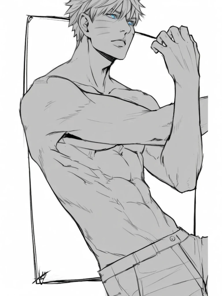 a drawing of a man with a shirt on and no shirt on, handsome anime pose, anime full body illustration, 2b, 2 b, by Shitao, style of hajime isayama, ripped, [ adamantly defined abs ]!!, detailed anime character art, !!full body portrait!!, full body illustration, male anime character