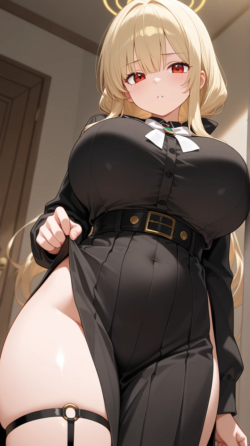 contrap post, Front view, whole body, super long hair, blonde hair, Fox_ear, alone, (((huge saggy breasts, Giant Ass, wide hips))), ((nun))